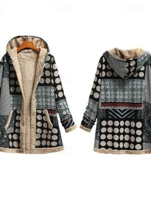 Modern Regular Fit Geometric Hooded Long Sleeve Winter Fleece Jacket - Image 2