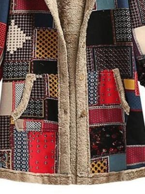 Modern Regular Fit Geometric Hooded Long Sleeve Winter Fleece Jacket - Image 4