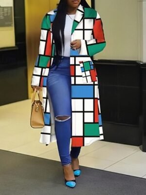 Modern Regular Fit Geometric Turndown Long Sleeve Long Parka - Image 2