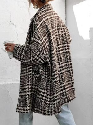 Modern Regular Fit Houndstooth Turndown Long Sleeve Long Coat - Image 4