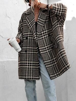 Modern Regular Fit Houndstooth Turndown Long Sleeve Long Coat - Image 5