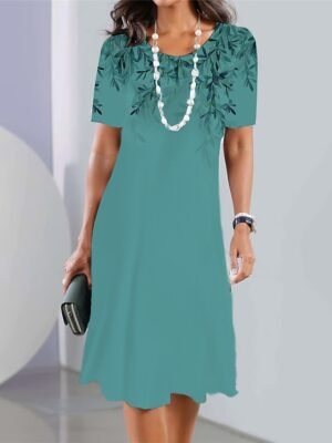 Modern Regular Fit Ombre Leaf Crew Neck Short Sleeve Mini Dress - Image 2