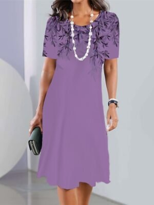 Modern Regular Fit Ombre Leaf Crew Neck Short Sleeve Mini Dress - Image 3