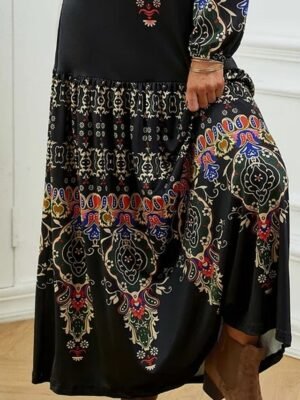 Modern Regular Fit Paisley U Neck Long Sleeve Maxi Dress - Image 3