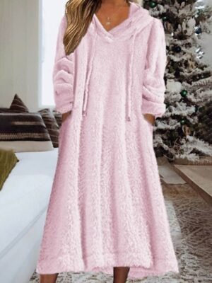 Modern Regular Fit Plain Hooded Long Sleeve Midi Hoodie Dress - Image 1