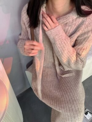 Modern Regular Fit Plain Hooded Long Sleeve Midi Hoodie Dress - Image 10