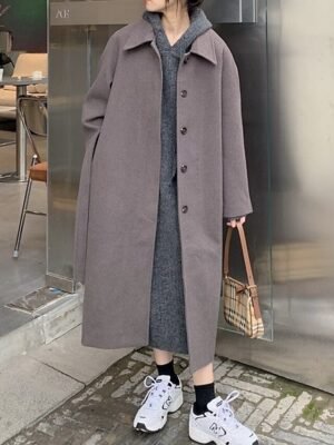 Modern Regular Fit Plain Hooded Long Sleeve Midi Hoodie Dress - Image 14