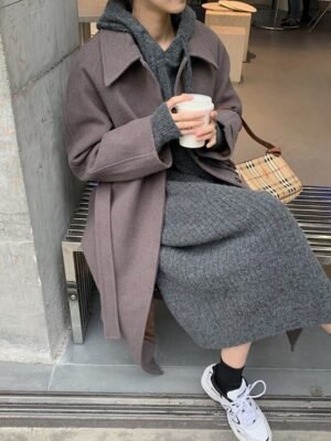 Modern Regular Fit Plain Hooded Long Sleeve Midi Hoodie Dress - Image 19