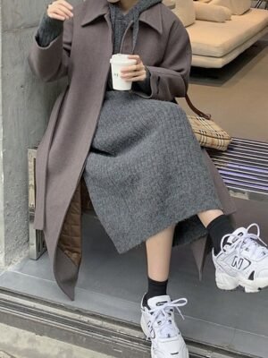 Modern Regular Fit Plain Hooded Long Sleeve Midi Hoodie Dress - Image 20