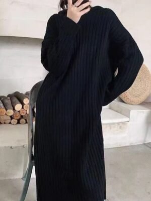 Modern Regular Fit Plain Hooded Long Sleeve Midi Hoodie Dress - Image 21