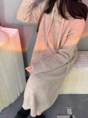 Modern Regular Fit Plain Hooded Long Sleeve Midi Hoodie Dress - Image 5