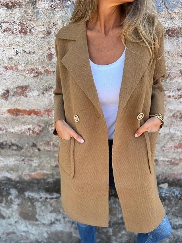 Modern Regular Fit Plain Peaked Lapel Long Sleeve Trench Coat - Image 1