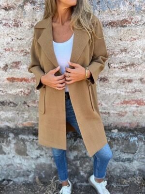 Modern Regular Fit Plain Peaked Lapel Long Sleeve Trench Coat - Image 2