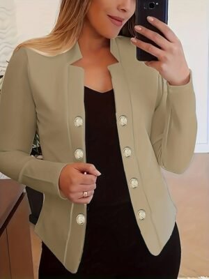 Modern Regular Fit Plain Stand Collar Long Sleeve Blazer - Image 10