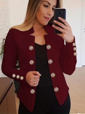 Modern Regular Fit Plain Stand Collar Long Sleeve Blazer - Image 11