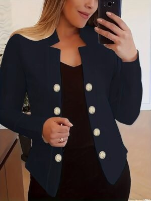 Modern Regular Fit Plain Stand Collar Long Sleeve Blazer - Image 11