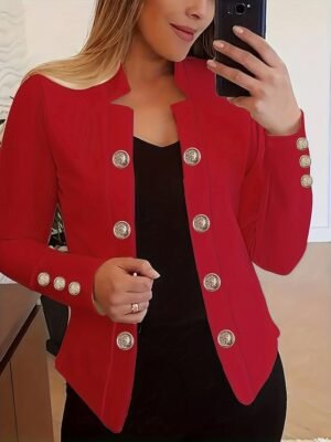 Modern Regular Fit Plain Stand Collar Long Sleeve Blazer - Image 12