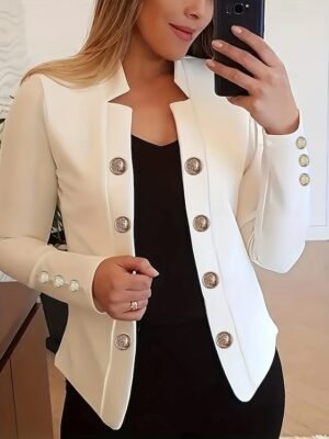 Modern Regular Fit Plain Stand Collar Long Sleeve Blazer - Image 13