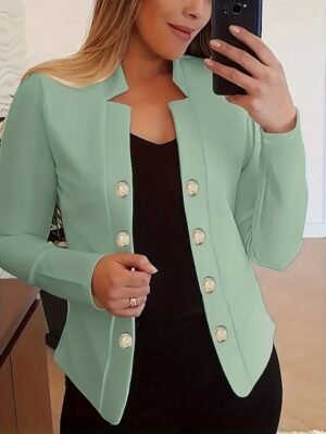 Modern Regular Fit Plain Stand Collar Long Sleeve Blazer - Image 15