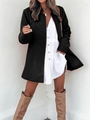 Modern Regular Fit Plain Stand Collar Long Sleeve Coat - Image 16