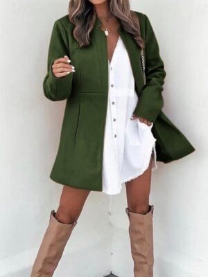 Modern Regular Fit Plain Stand Collar Long Sleeve Coat - Image 18