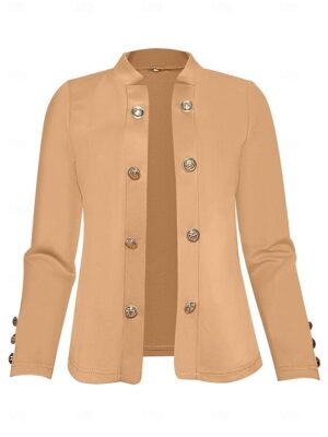 Modern Regular Fit Plain Stand Collar Long Sleeve Blazer - Image 34