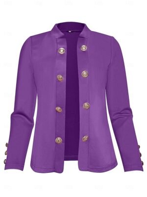 Modern Regular Fit Plain Stand Collar Long Sleeve Blazer - Image 40