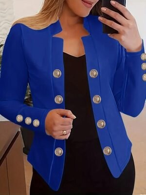 Modern Regular Fit Plain Stand Collar Long Sleeve Blazer - Image 8