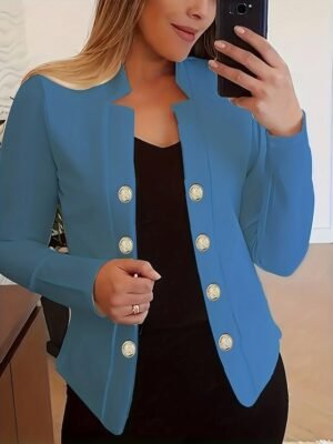Modern Regular Fit Plain Stand Collar Long Sleeve Blazer - Image 8
