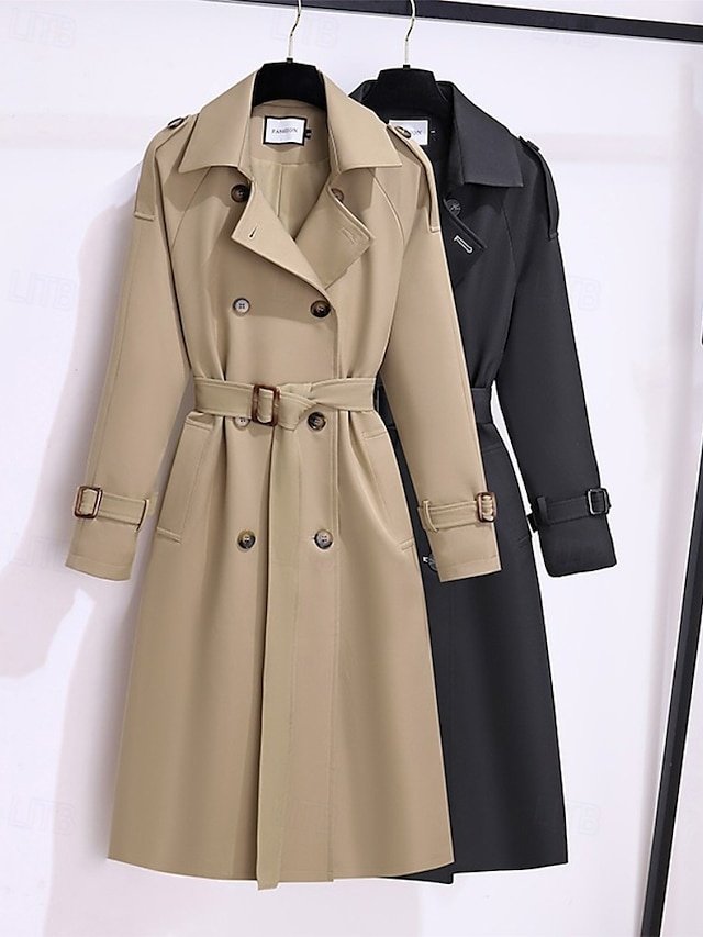 Modern Regular Fit Plain Turndown Long Sleeve Long Trench Coat - Image 1