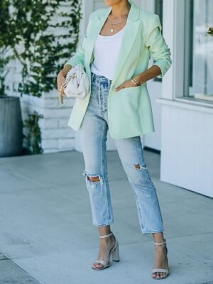 Modern Regular Fit Plain Turndown Long Sleeve Blazer - Image 11