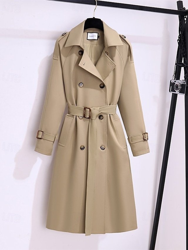 Modern Regular Fit Plain Turndown Long Sleeve Long Trench Coat - Image 2