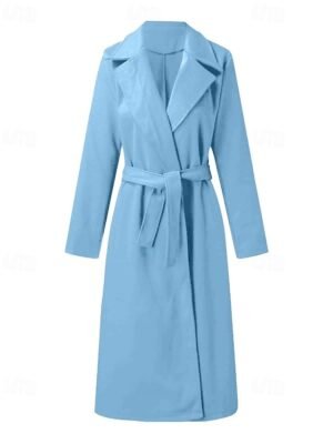 Modern Regular Fit Plain Turndown Long Sleeve Long Parka - Image 2