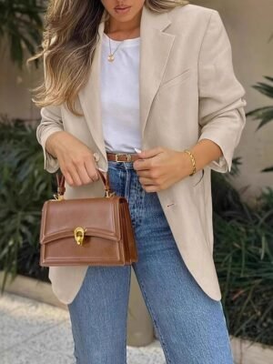 Modern Regular Fit Plain Turndown Long Sleeve Blazer - Image 3