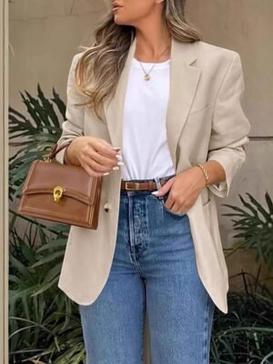 Modern Regular Fit Plain Turndown Long Sleeve Blazer - Image 4