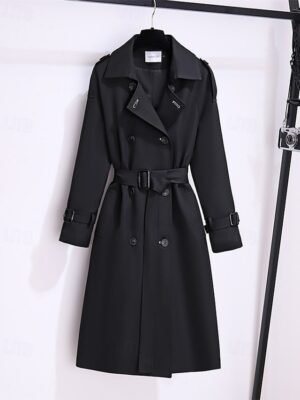 Modern Regular Fit Plain Turndown Long Sleeve Long Trench Coat - Image 8