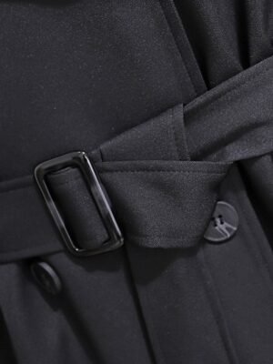 Modern Regular Fit Plain Turndown Long Sleeve Long Trench Coat - Image 9