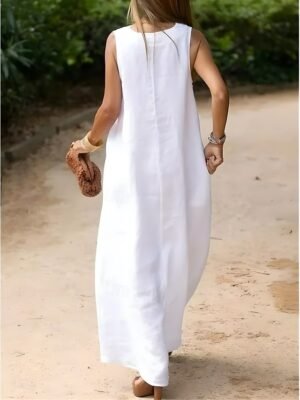 Modern Regular Fit Plain V Neck Maxi Dress - Image 4