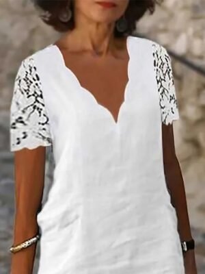 Modern Regular Fit Plain V Neck Short Sleeve Midi Dress - Image 4