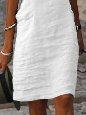 Modern Regular Fit Plain V Neck Short Sleeve Midi Dress - Image 5