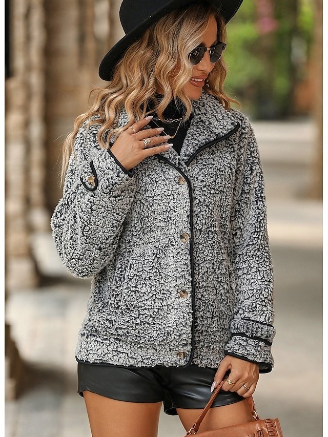 Modern Regular Fit Solid Turndown Long Sleeve Teddy Coat - Image 1