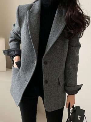 Modern Regular Fit Solid Turndown Long Sleeve Blazer - Image 1
