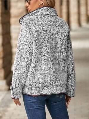 Modern Regular Fit Solid Turndown Long Sleeve Teddy Coat - Image 2