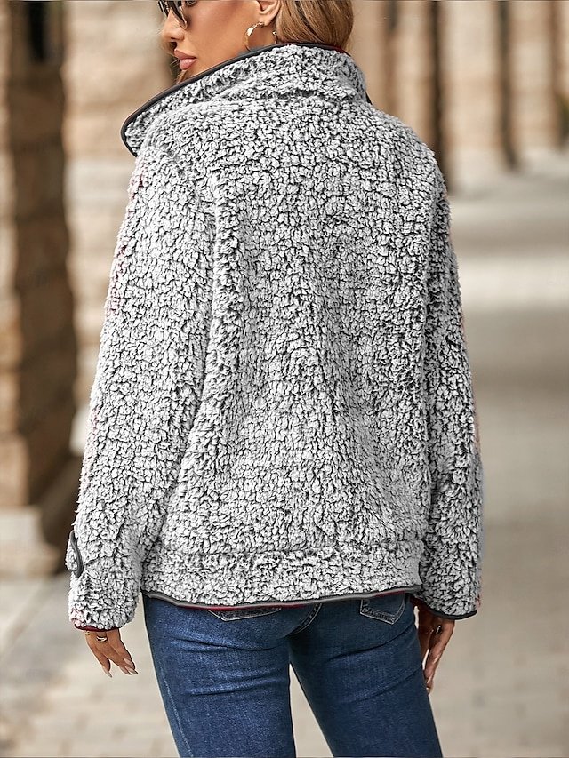 Modern Regular Fit Solid Turndown Long Sleeve Teddy Coat - Image 2