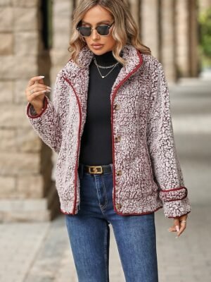 Modern Regular Fit Solid Turndown Long Sleeve Teddy Coat - Image 4