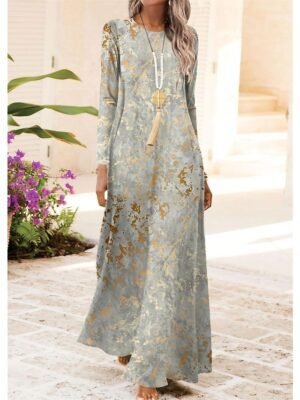 Modern Regular Fit Tie Dye Crew Neck Long Sleeve Maxi Dress - Image 1