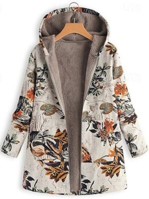 Modern Regular Geometric Hooded Long Sleeve Fleece Jacket - Image 1