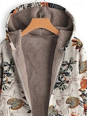 Modern Regular Geometric Hooded Long Sleeve Fleece Jacket - Image 2