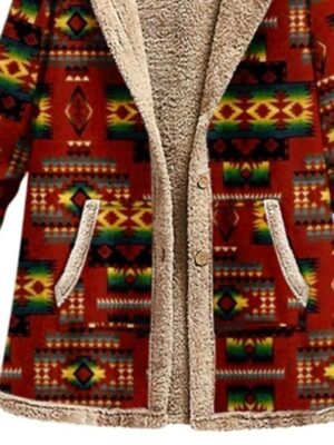 Modern Regular Geometric Hooded Long Sleeve Fleece Jacket - Image 4