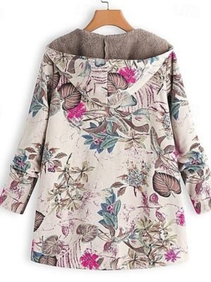 Modern Regular Geometric Hooded Long Sleeve Fleece Jacket - Image 4